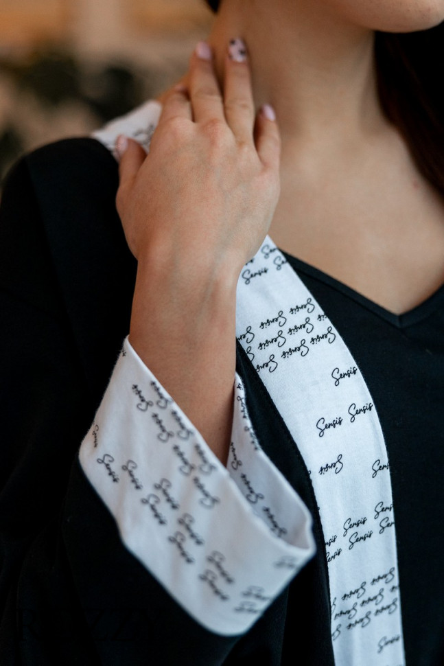 Халат хлопковый Sensis Antonella черный/белый