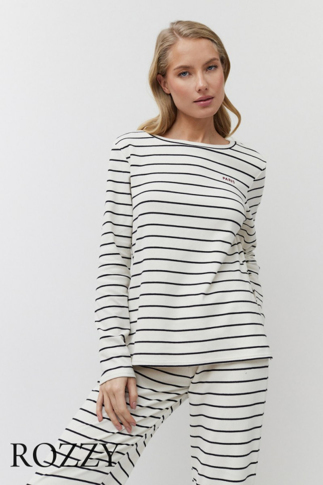 Пижама хлопковая Aruelle Justine Set кремовый/черный