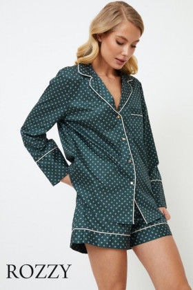 Пижама хлопковая с шортами Aruelle Genny зеленый