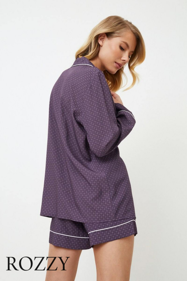 Пижама вискозная с шортами Aruelle Sabine баклажановый