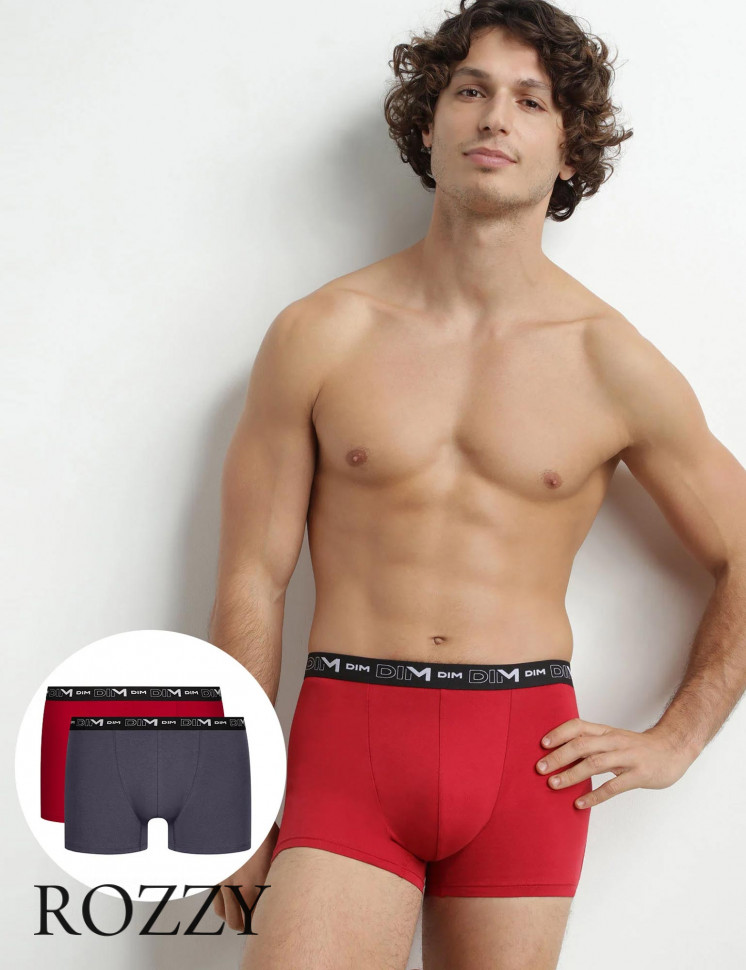 Трусы шорты мужские DIM 6596/2 красный/свинец (уп.2шт.)