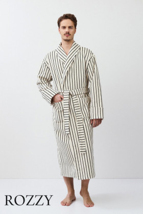 Халат мужской махровый Aruelle Liam кремовый/черный