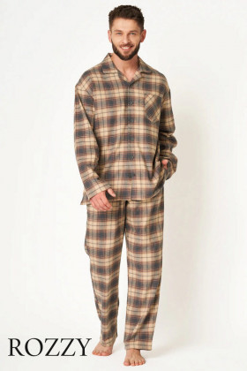 Пижама мужская фланелевая Key MNS 402 бежевый/серый