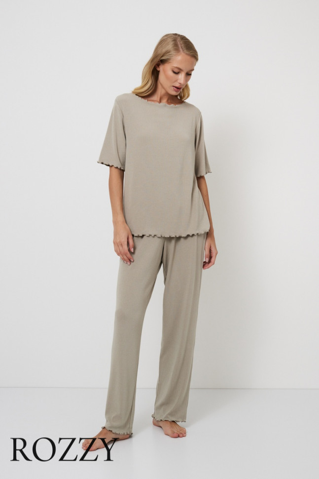 Пижама вискозная Aruelle Callie Set серо-бежевый