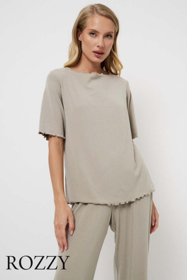 Пижама вискозная Aruelle Callie Set серо-бежевый