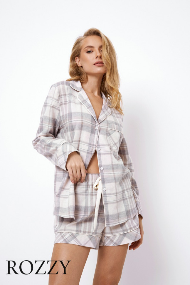 Пижама фланелевая с шортами Aruelle Avery серый/бежевый