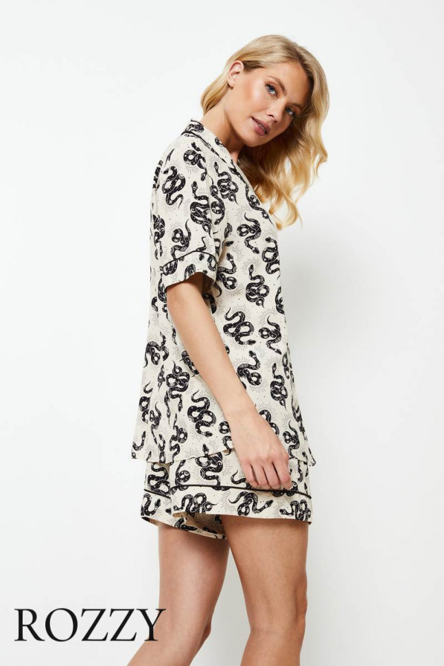 Пижама вискозная Aruelle Dakara экрю/черный